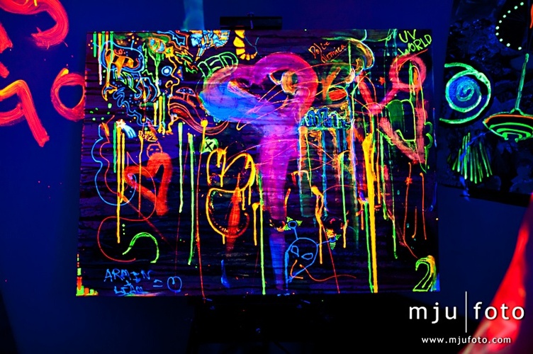 Photo of Fluorescent paint grafitti glowing under black light