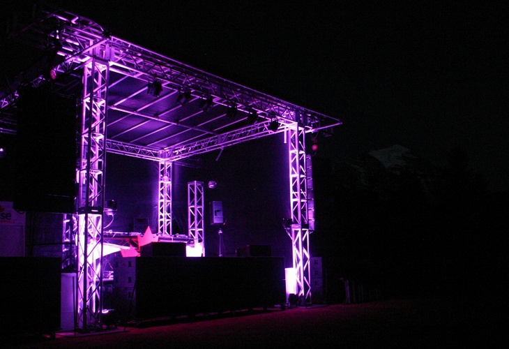 Night Photo of custom outdoor stage structure